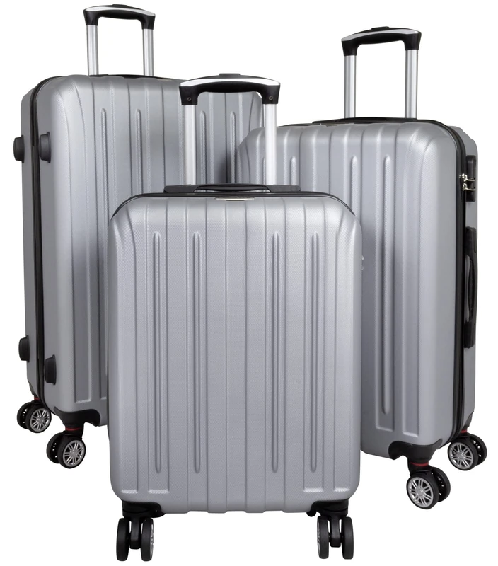 Trendyshop365 Dallas 4 Wheel Combination Lock Hard Case and Suitcase Set, Silver, Kofferset 3-teilig, Suitcase Set