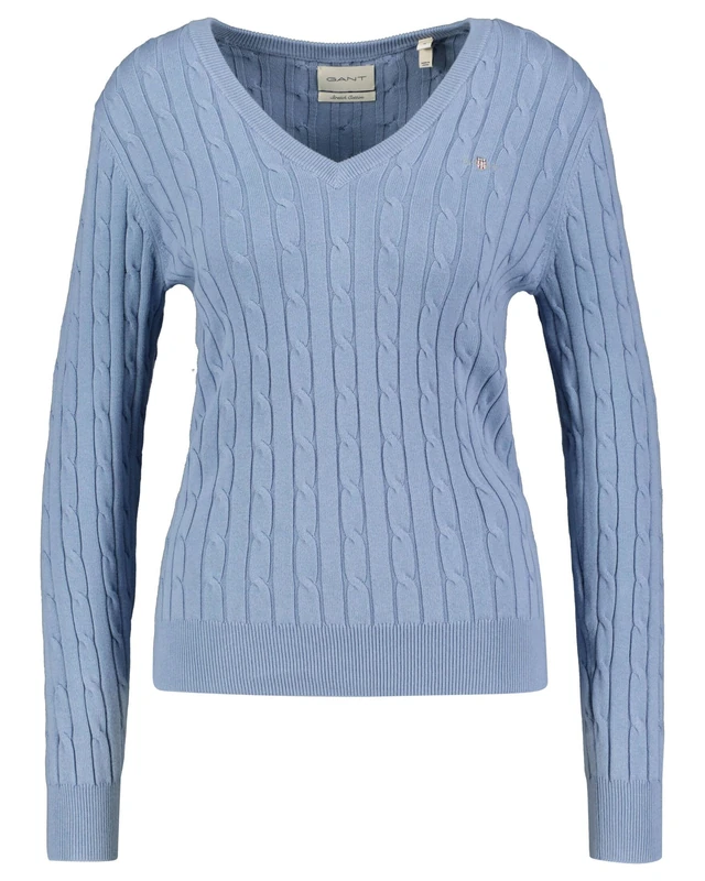 GANT Women's Stretch Cotton Cable V-neck Sweater , Blue Water,XXL