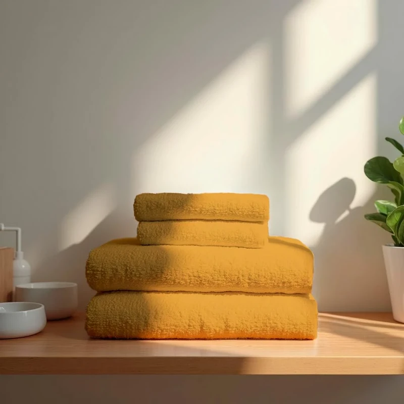 TRAMAS+ Premium Towel Set, 700 g, 4 Pieces, 100% Cotton, 2 Hand Towels 50 x 100 cm and 2 Bath Towels 70 x 140 cm, Extra Soft, Quick Drying, High Absorbent - Mustard