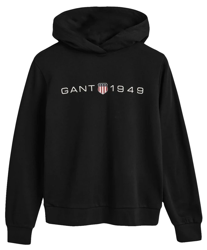 GANT Women's Reg Printed Graphic Hoodie Hooded Sweatshirt, Black, XS