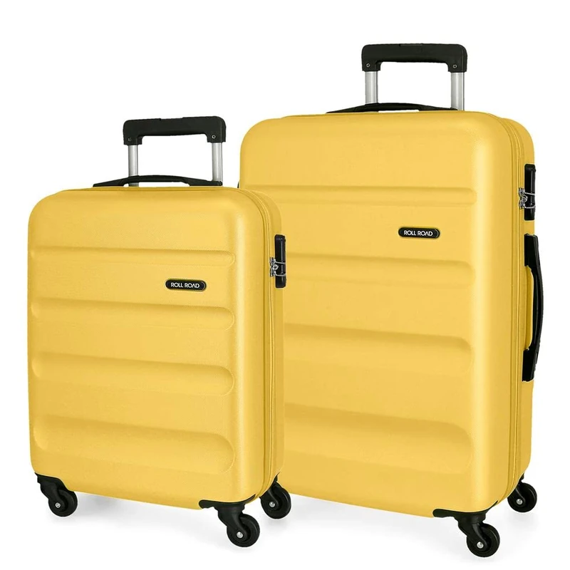 ROLL ROAD Flex Suitcase Set Ochre 55/65 cm Rigid ABS Side Combination Lock 92L 5.7 kg 4 Wheels, Lemon Tree, One Size, Suitcase Set