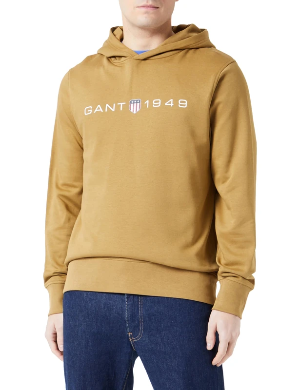 GANT Men's Printed Graphic Hoodie, Mustard Beige, L