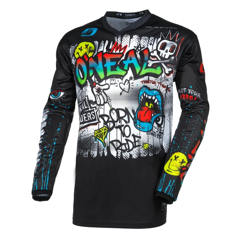 O'NEAL | Motocross Jersey Long Sleeve | MX Enduro | Padded Elbow Protection, V-Neck, Breathable | Element Jersey Rancid V.24 | Adult | Black White | Size S