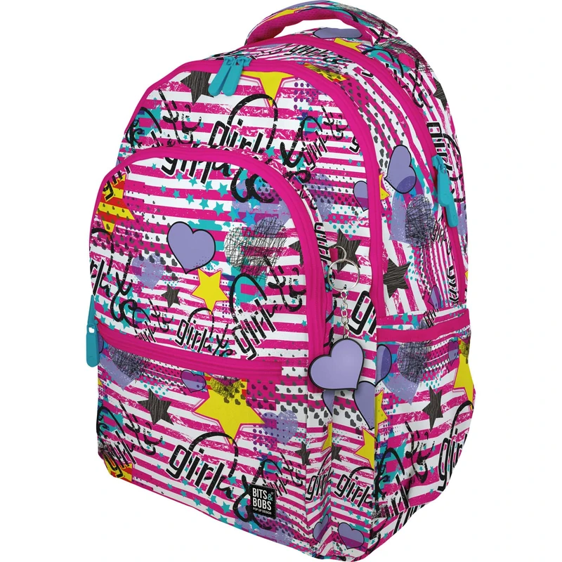 Grafoplás | Drawstring Bag | Exterior Zipper Pocket | 36 x 47 cm | Bits&Bobs Pop Up Design | Girl - Image 1