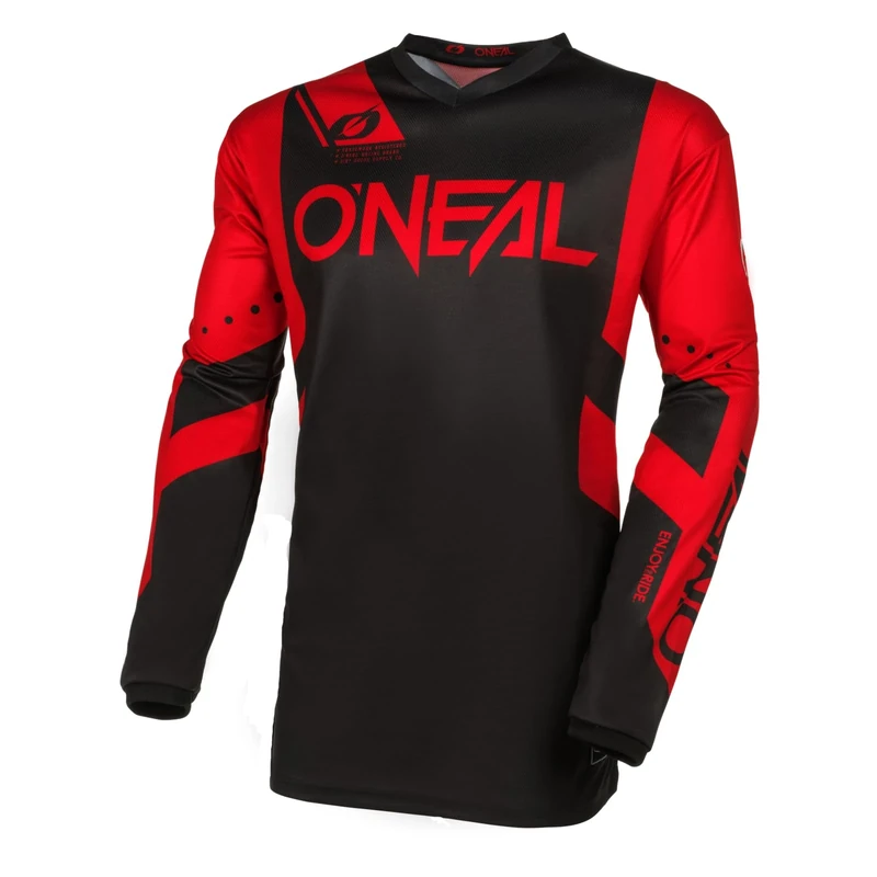 O'NEAL | Motocross Jersey Long Sleeve | MX Enduro | Padded Elbow Protection, V-Neck, Breathable | Element Jersey Racewear V.24 | Adult | Black Red | Size M