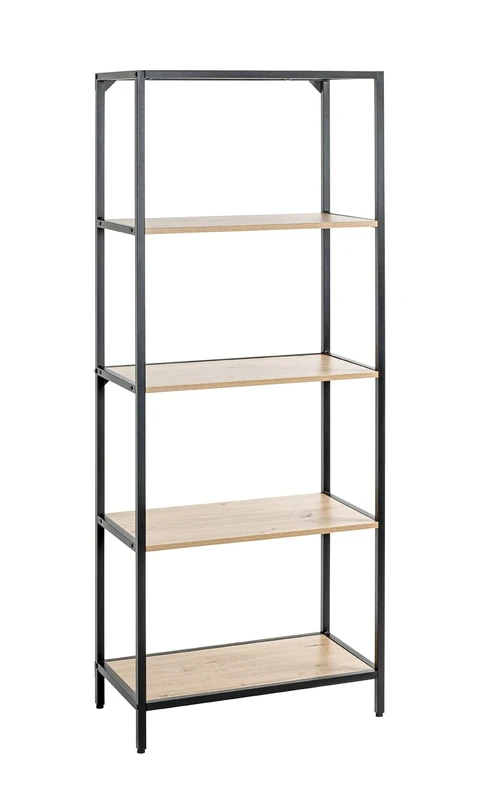 HAKU Möbel Rack Oak, Black, Mdf, Metal - Size: W 64 cm X H 167 cm X D 35 cm, Style: Modern