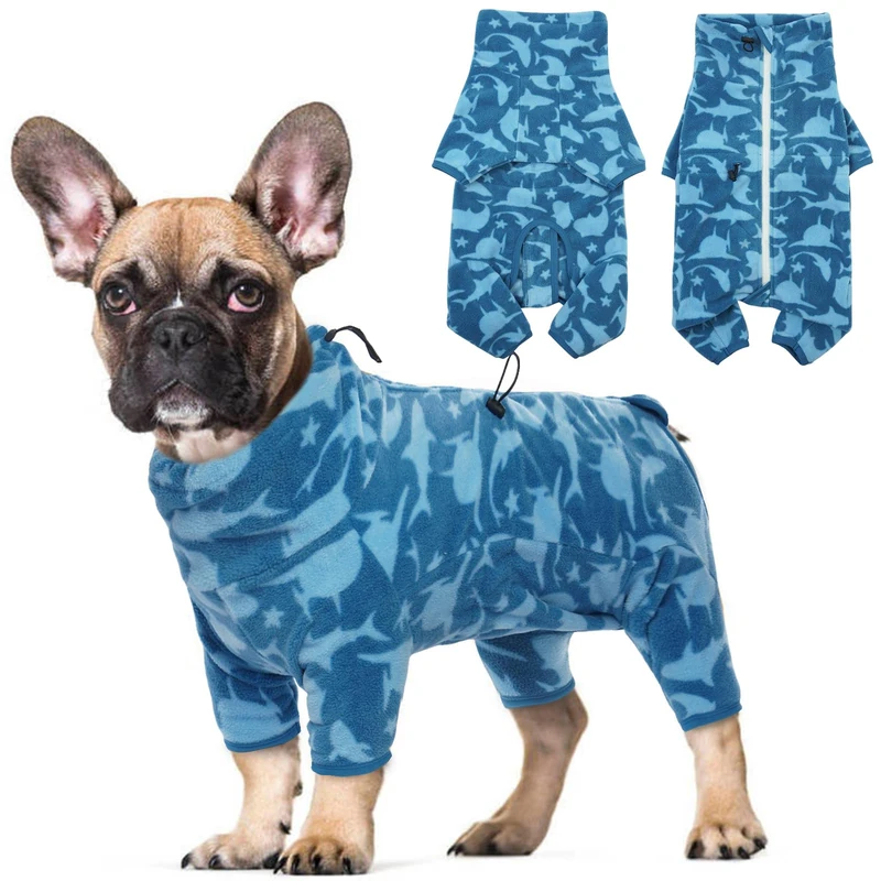 ROZKITCH Dog Winter Coat Soft Fleece Pullover Pajamas, Pet Windproof Warm Cold Weather Jacket Vest with Luminous Zipper, Jumpsuit Apparel Outfit Clothes for Small Medium Large Dog Shark 2XL