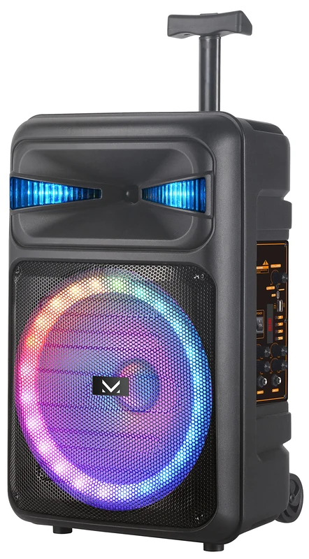 Majestic FIRE T5 - Bluetooth 5.0 Trolley Bag, Multicolour LED Lights, USB/MicroSD/AUX-IN/MIC Inputs, Microphone, Remote Control, Rechargeable Battery, TWS Function, Carry Handle and Wheels