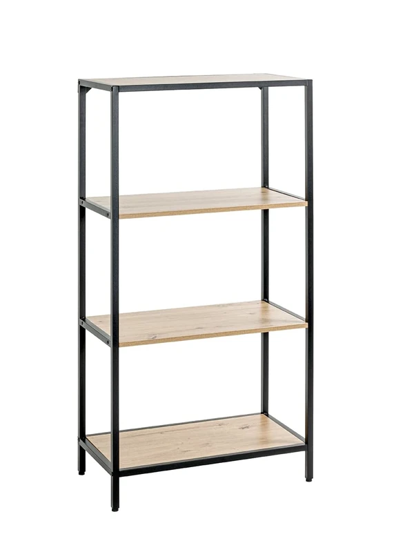 HAKU Möbel Rack Oak, Black, Mdf, Metal - Size: W 64 cm X H 129 cm X D 35 cm, Style: Modern