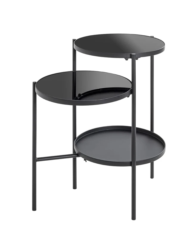 HAKU End Table Black, Metal, Tempered Glass - Dim.: W 56 cm X H 71 cm X D 39 cm, Style: Modern
