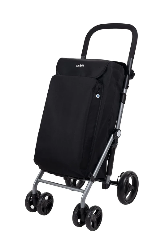 Carlett - Lite Duo Lett430 | Shopping Cart | Foldable Supermarket Trolley | 4 Wheels | Adjustable Handlebar and Safety Brake | Expandable Bag 48L | Thermal Bag 10L | Black - Image 1