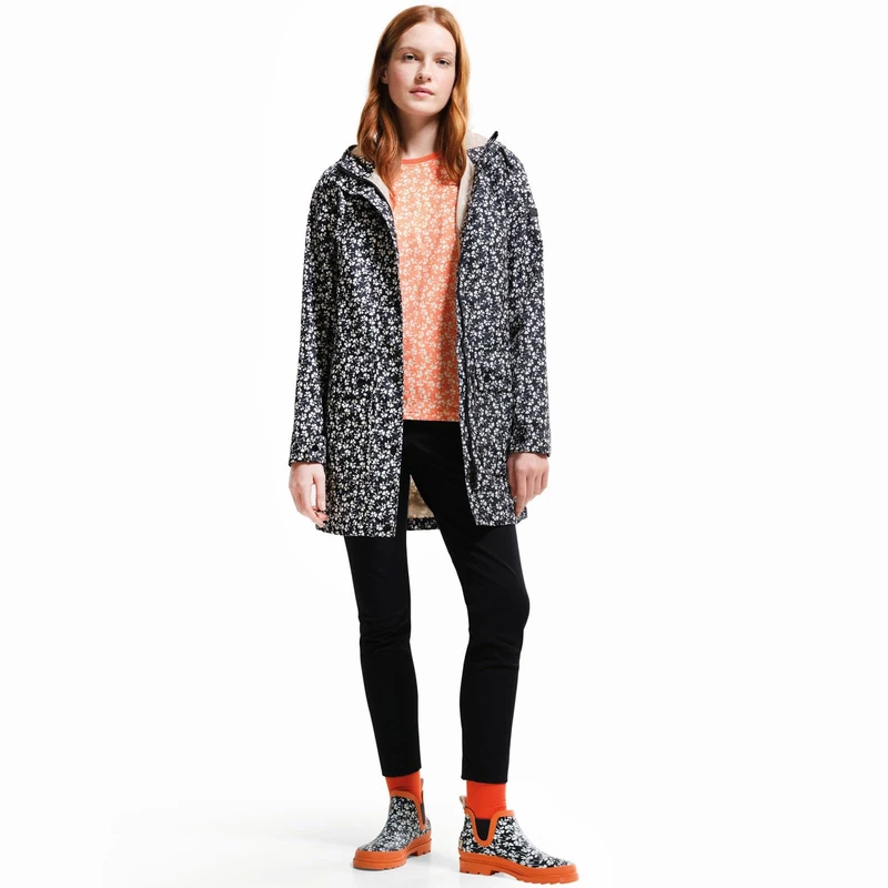 Regatta Womens Orla Kiely Long Line Waterproof Rain Jacket - Black Parsley - 12 - Image 1