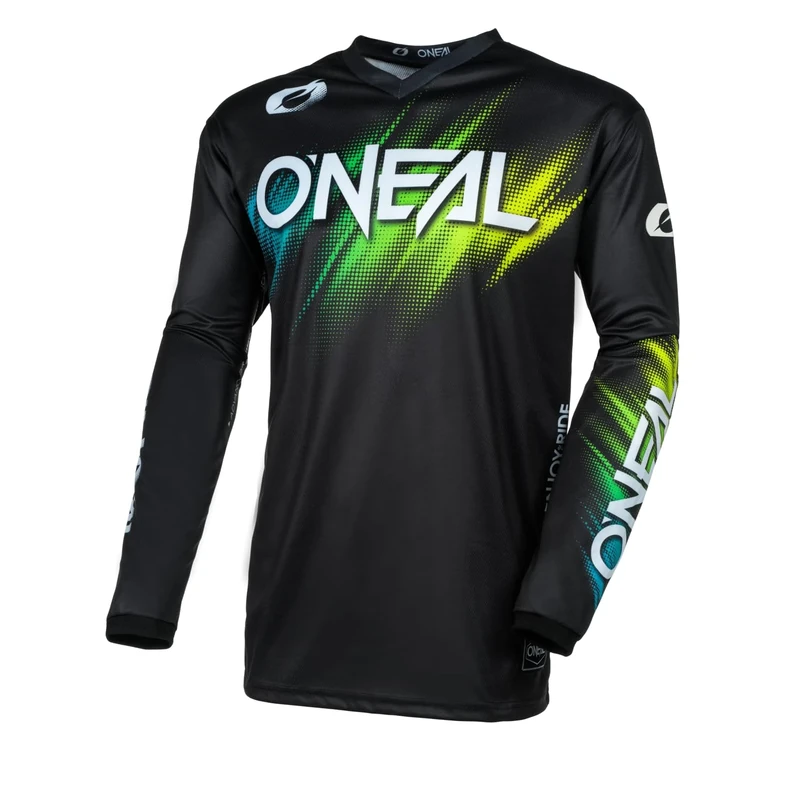 O'NEAL | Motocross Jersey Long Sleeve | MX Enduro | Padded Elbow Protection, V-Neck, Breathable | Element Jersey Voltage V.24 | Adult | Black Green | Size M