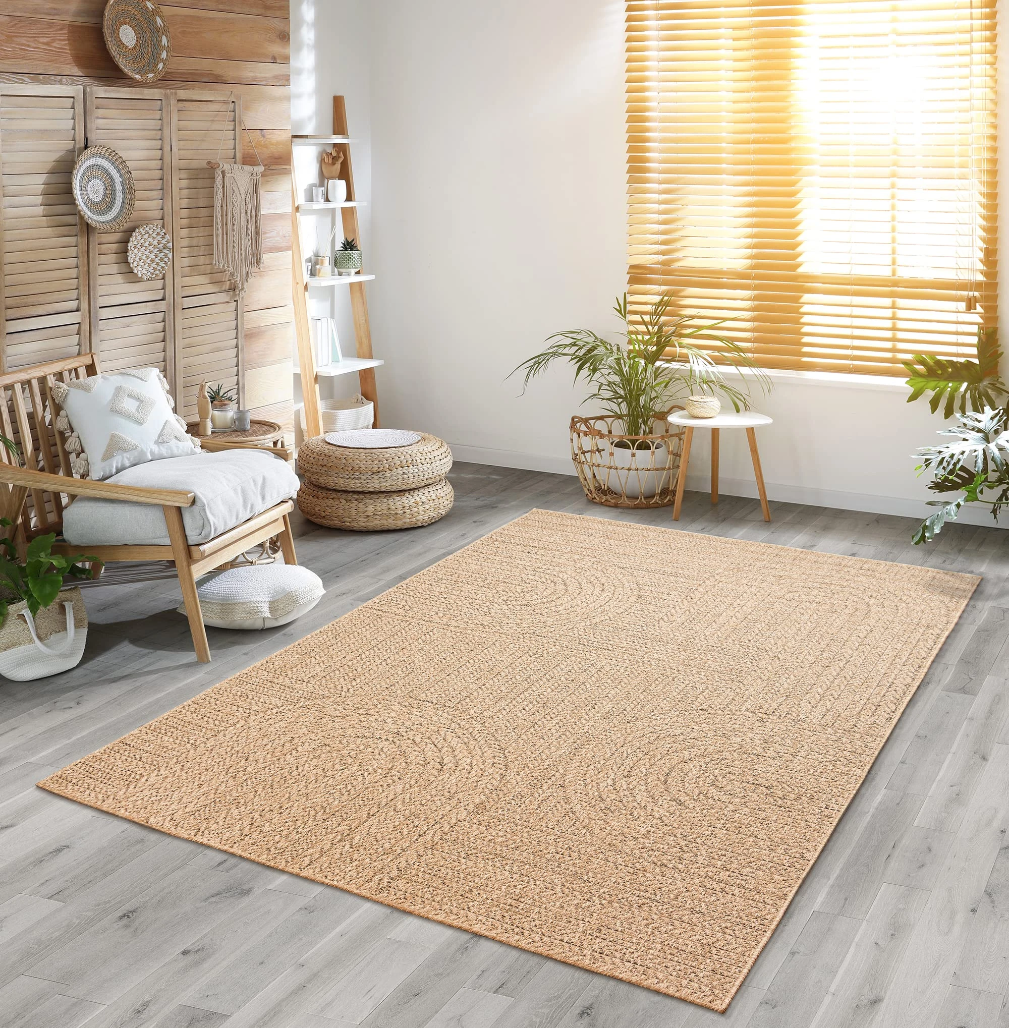 the carpet Kansas - robust indoor and outdoor carpet in natural jute look, weatherproof, suitable for patio and garden, approx. 60 x 90 cm