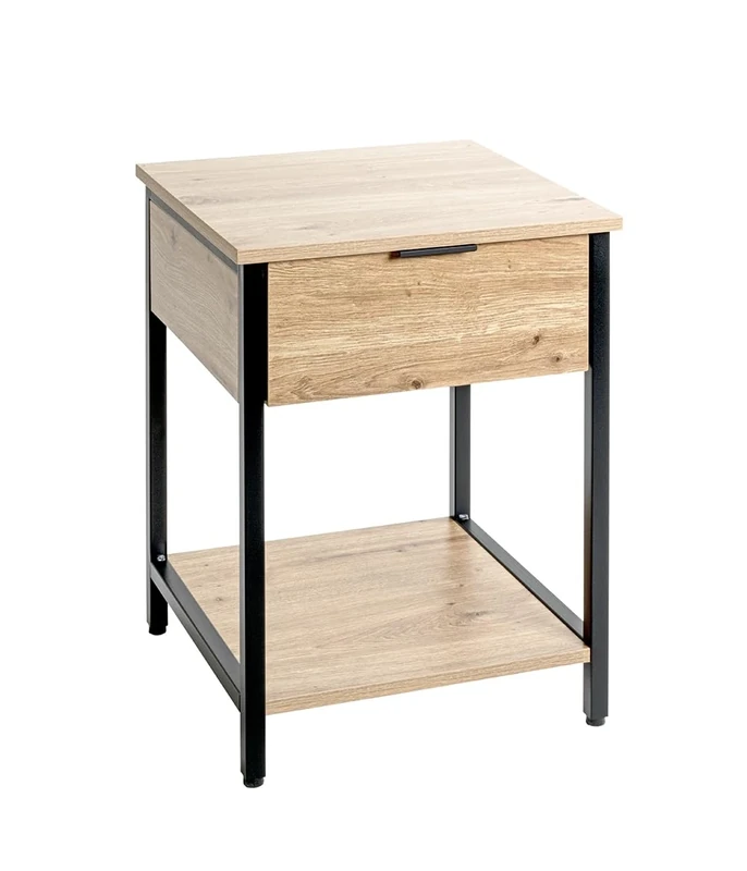 HAKU Möbel End Table Oak, Black, Metal, Particleboard - Size: W 40 cm X H 55 cm X D 40 cm, Style: Modern