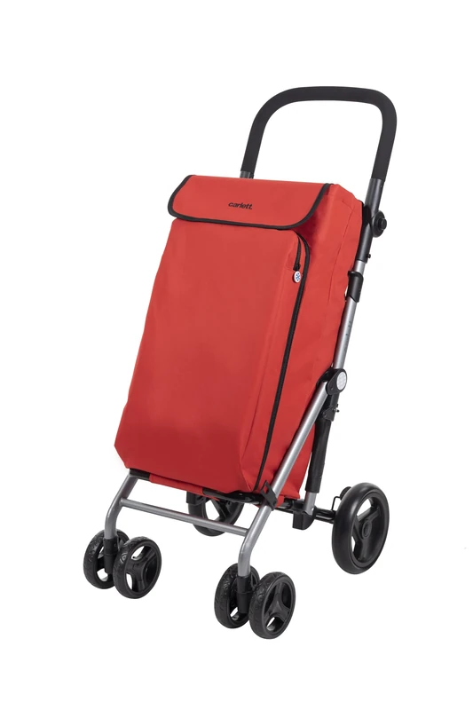 Carlett - Lite Duo Lett430 | Shopping Cart | Foldable Supermarket Trolley | 4 Wheels | Adjustable Handlebar and Safety Brake | Expandable Bag 48L | Thermal Bag 10L | Red