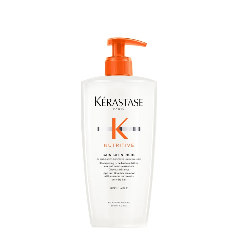 Kérastase Nutritive, Gentle Hydrating Shampoo for Dry Hair, Nourishing Protein Formula with Niacinamide, Moisturises, Softens and Restores Shine, Bain Satin, Refillable Bottle 500 ml