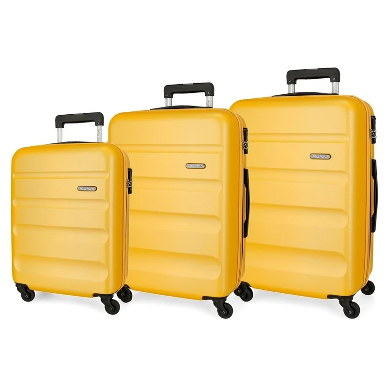 Roll Road Flex Hard Shell Suitcase Made of ABS Material, Side Combination Lock, 4 Double Wheels, Hand Luggage, Practical Interior with One Compartment, Ochre, Standard Size, Set of 3 suitcases
