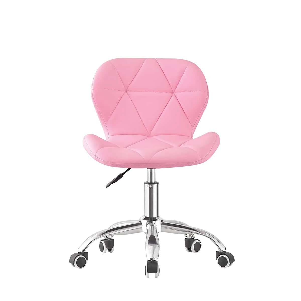 Jamiah Modern Desk Chairs Comfortable Study Chair Swivel Home Chair Height Adjustable PU Leather Desk Chair with Lift Chrome Legs for Home Bedrooms (Pink)