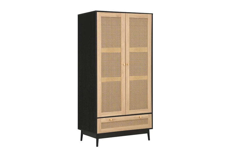 Birlea Croxley Rattan Wardrobe Black Oak, 2 Door 1 Drawer