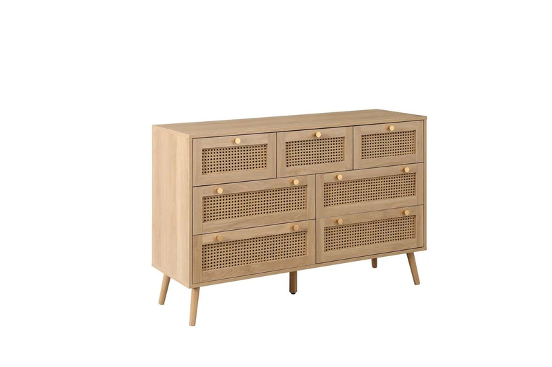 Birlea Croxley Rattan 7 Drawer Dresser oak
