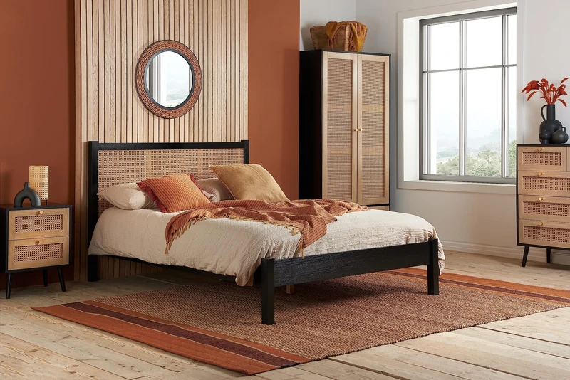 Birlea Croxley Rattan King size Bed Black Oak