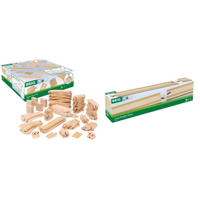 BRIO World Deluxe Train Track Pack Kids Age 3 Years Up & Accessories & Long Straights Wooden Train Track for Kids Age 3 Years Up - Compatible with all Railway Sets & Accessories