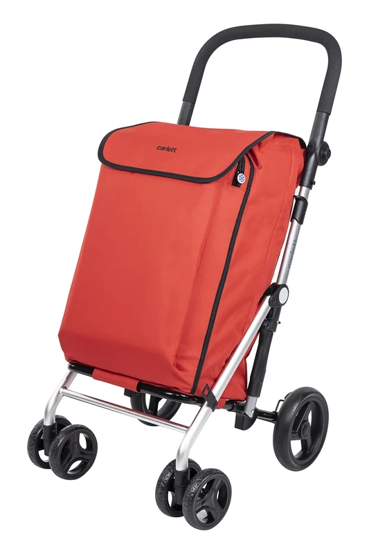 Carlett - Lite Duo Lett470 | Shopping Cart | Foldable Supermarket Trolley | 4 Wheels | Adjustable Handlebar and Safety Brake | Expandable Bag 58L | Thermal Bag 12L | Red