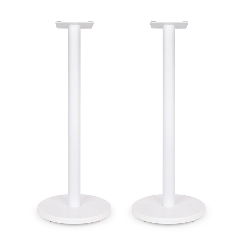 Fluance Floor Speaker Stands for Surround Sound and Bookshelf Speakers with Solid Construction, Adjustable Floor Spikes, Rubber Isolation Feet, Cable Management, Round Base - Matte White/Pair SS05RWH