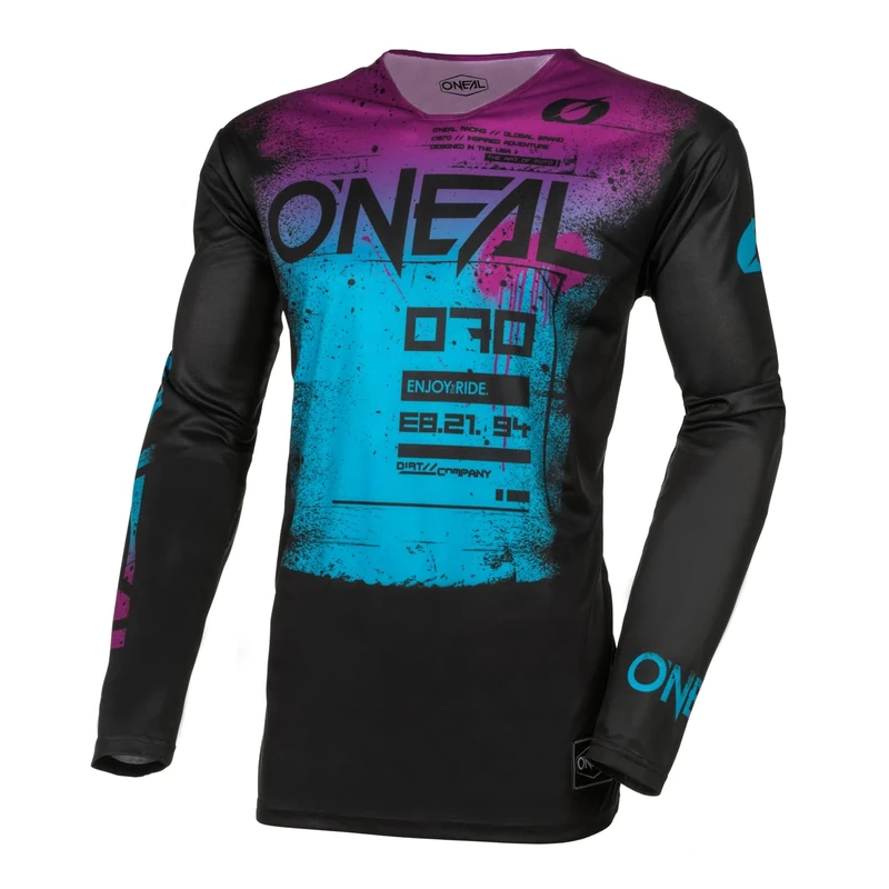 O'NEAL | Motocross Shirt Long Sleeve | MX MTB Mountain Bike | Lightweight Material, Ergonomic Slim Fit Cut Mayhem Jersey Scarz V.24 | Adult | Black Blue | Size XL