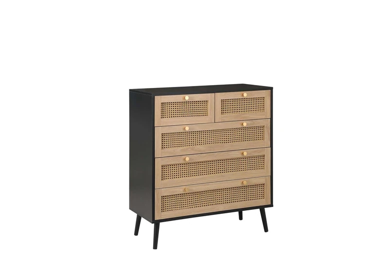 Birlea Croxley 5 Drawer Rattan chest, Black Oak