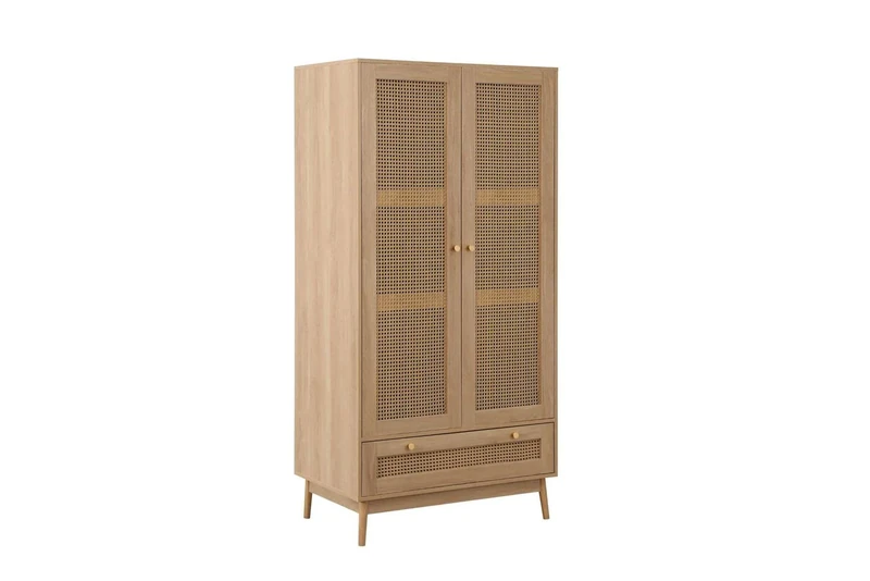 Birlea Croxley Rattan Wardrobe Oak, 2 Door 1 Drawer