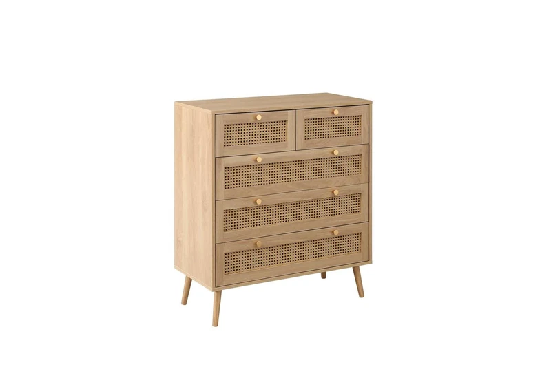 Birlea Croxley 5 Drawer Rattan chest, Oak