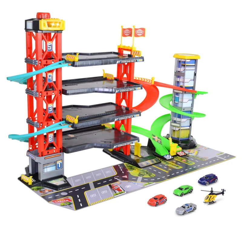 Dickie Toys Parkin g Garage - Multicolor Parking Garage for Kids with 5 Model Vehicles