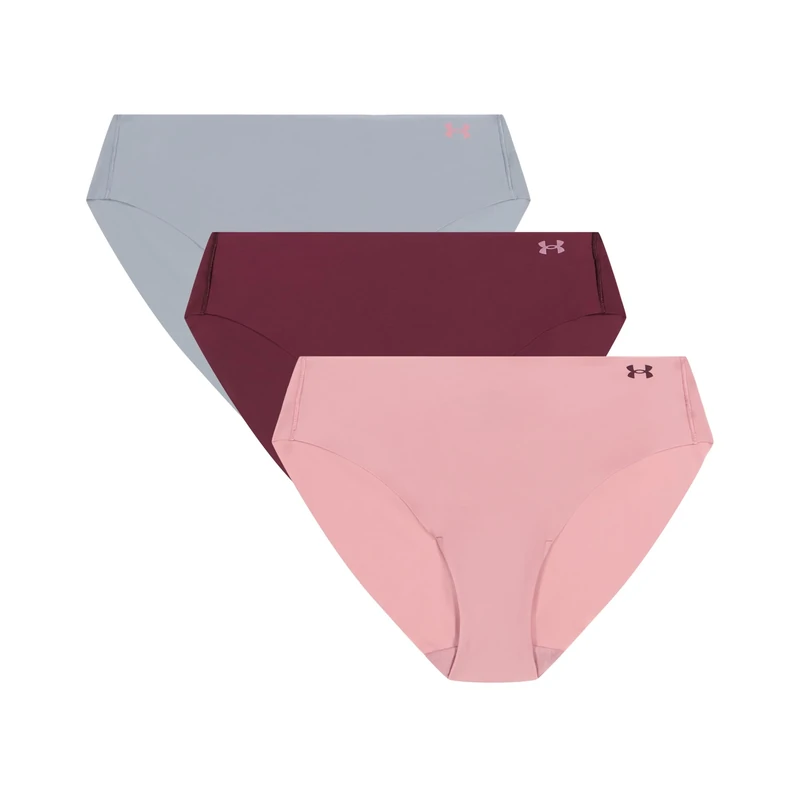 Under Armour Women's Pure Stretch No Show Bikini, 3-Pack Microfiber Underwear, Pink Elixir, M