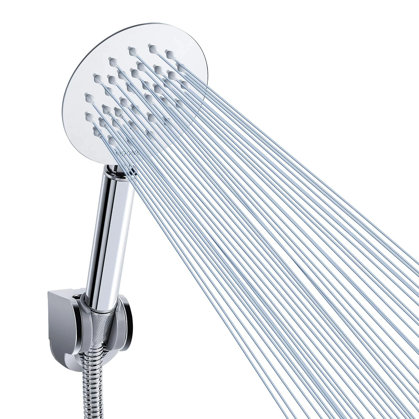 All Metal Handheld Shower Head - Voolan High Pressure Shower Heads, Simple Chrome Hand Shower Head with Teflon Tape, High Flow Even with Low Water Pressure (Round)