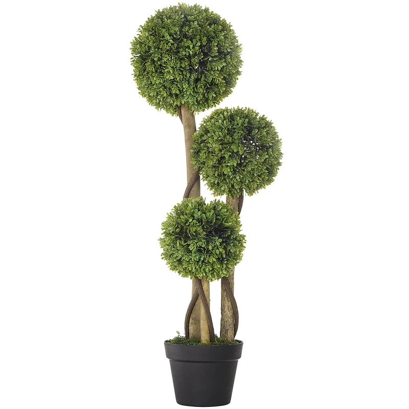 HOMCOM Decorative Artificial Trees Boxwood Ball Topiary Trees in Pot, UV-Cut Fake Plants for Home Indoor Outdoor Decor, 90 cm, Light Green