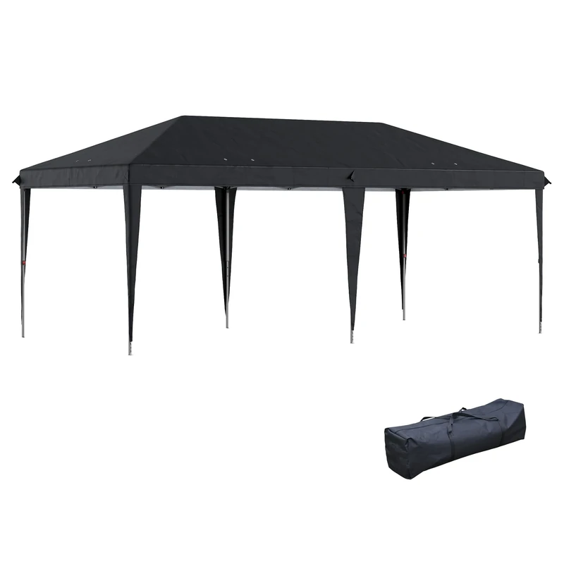 Outsunny Pop Up Gazebo 3 x 6m, Foldable Canopy Tent, Height Adjustable Wedding Awning Canopy w/Carrying Bag, Black
