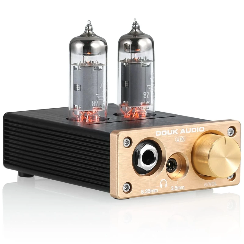 Douk Audio U10 Mini Tube Headphone Amplifier, HIFI Stereo Valve Preamp for Home Active Speaker, with RCA AUX Jacks