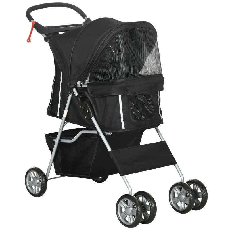 PawHut Pet Stroller Carrier Foldable Deluxe Jogger Walk Travel Dog Cat Black