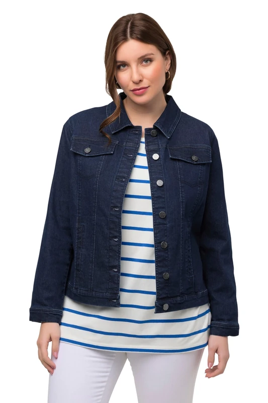 Ulla Popken Women's Plus Size Jacket, Blue Denim, 34