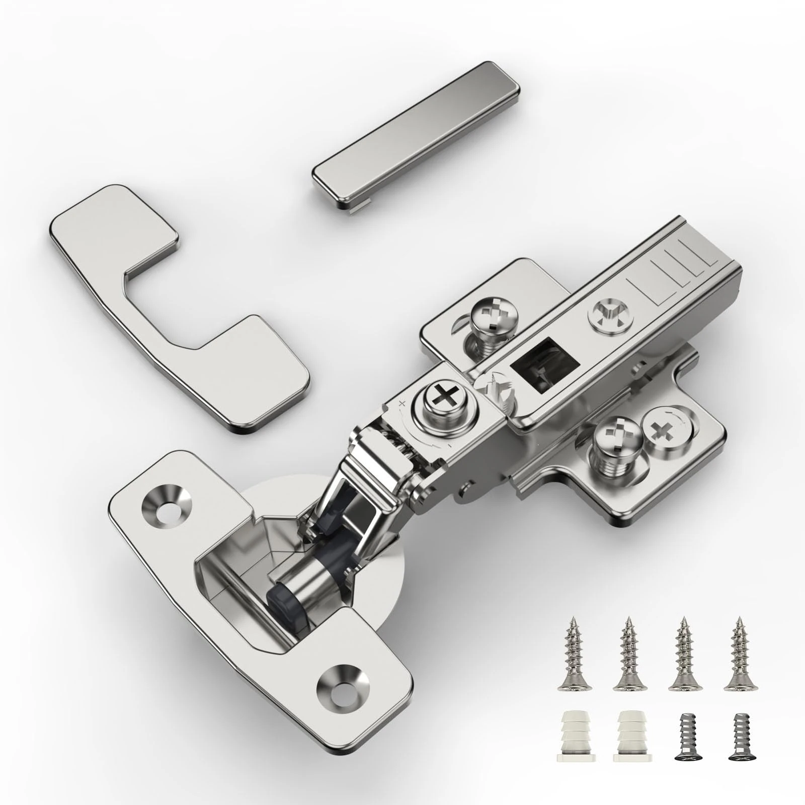 Furniware 10 pcs Soft Close Cabinet Hinge,4D Adjustment(Depth, Side,Height and Closing Speed) Half Overlay Hinges Nickel Plated,Euro and Fixing Screws