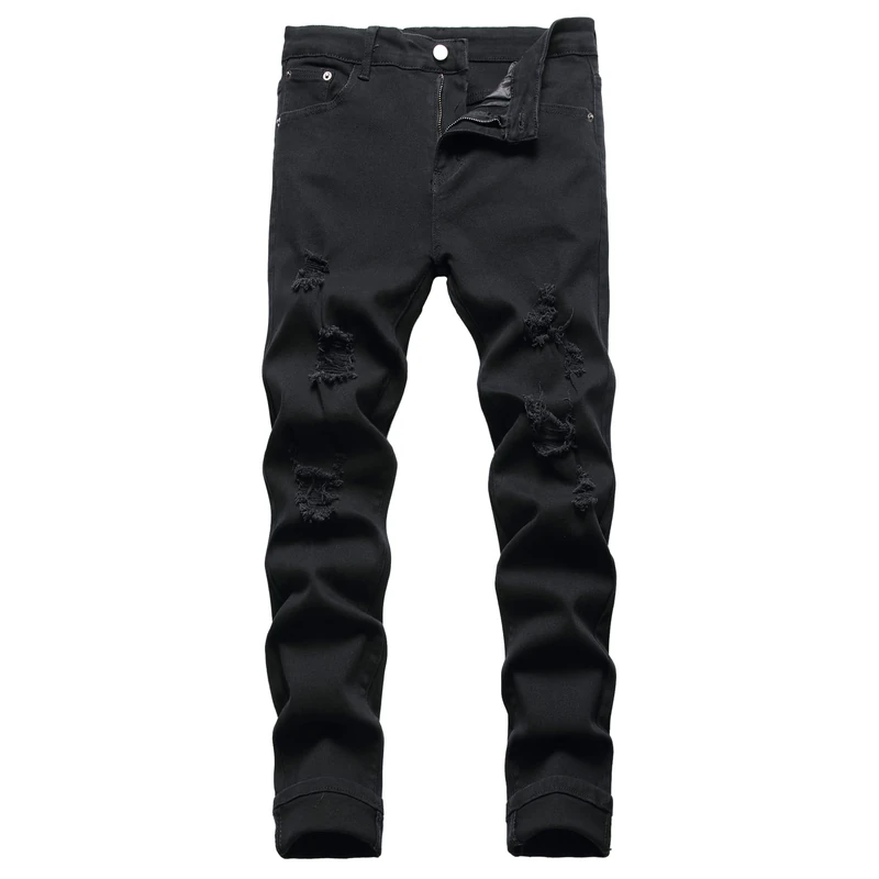 JUNBAOSS Men's Slim Fit Stretch Jeans Ripped Skinny Jeans for Men, Distressed Straight Leg Fashion Comfort Flex Waist Pants, C#Black Ripped, 46