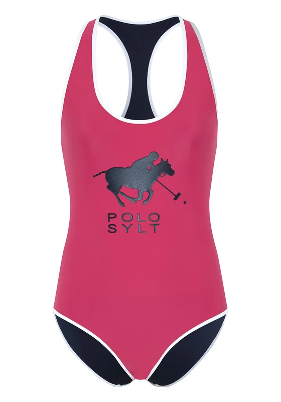 Polo Sylt Women's Swimsuit with Logo Motif and Cut-Out, Raspberry, 38