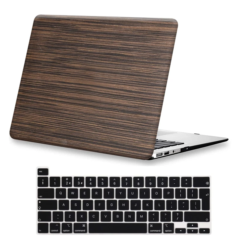 BYCeKe Case Compatible for New MacBook Pro 13 inch 2024 2023 2022-2016 M2/M1 A2338 A2289 A2251 A2159 A1989 A1706 A1708 Protective Hard Shell Slim Plastic Case & Keyboard Cover, Wood Grain Brown