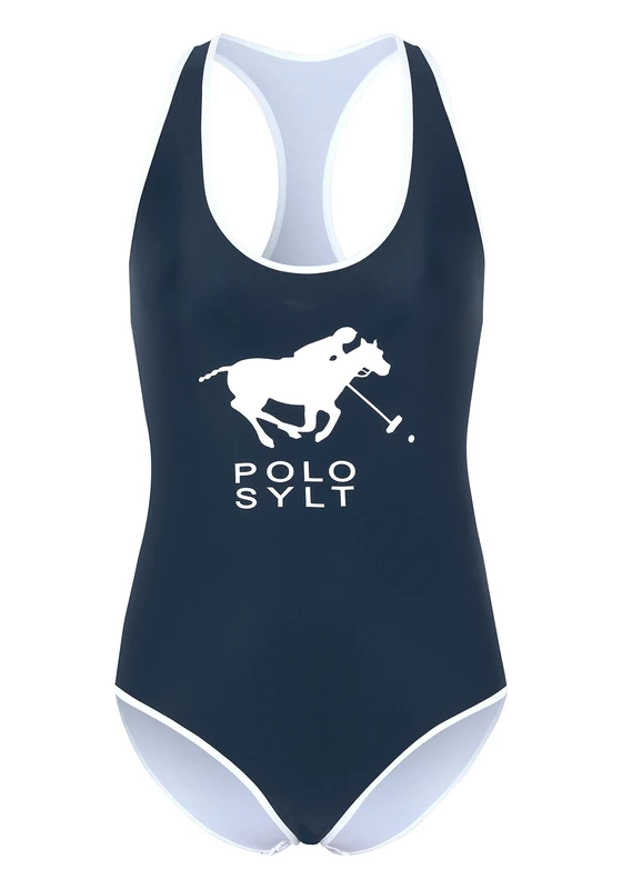 Polo Sylt Women's Swimsuit with Logo Motif and Cut-Out, Dk Blue/Wht Dif, 44 - Image 1