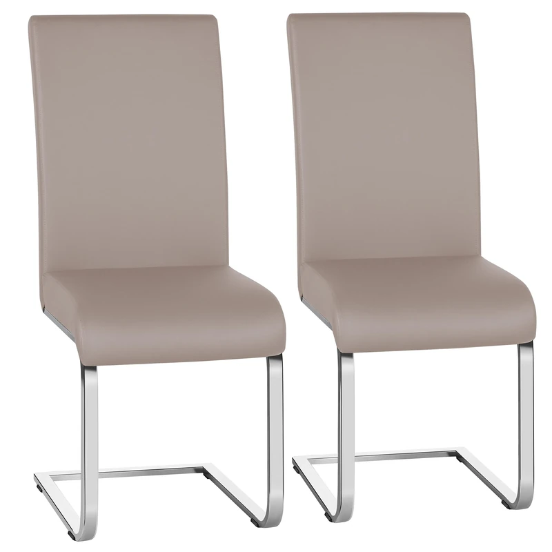 Yaheetech 2pcs Dining Chairs Leather Chairs for Kitchen Dining Room with High Back and Metal Legs Modern/Stylish Dining Furniture Light Brown