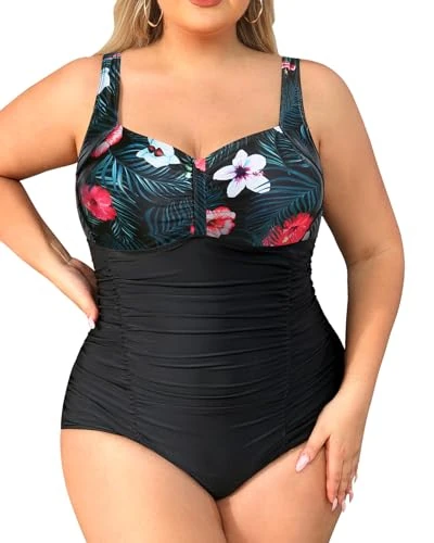 Daci Women One Piece Swimsuit - Vintage Ruched Tummy Control, Black