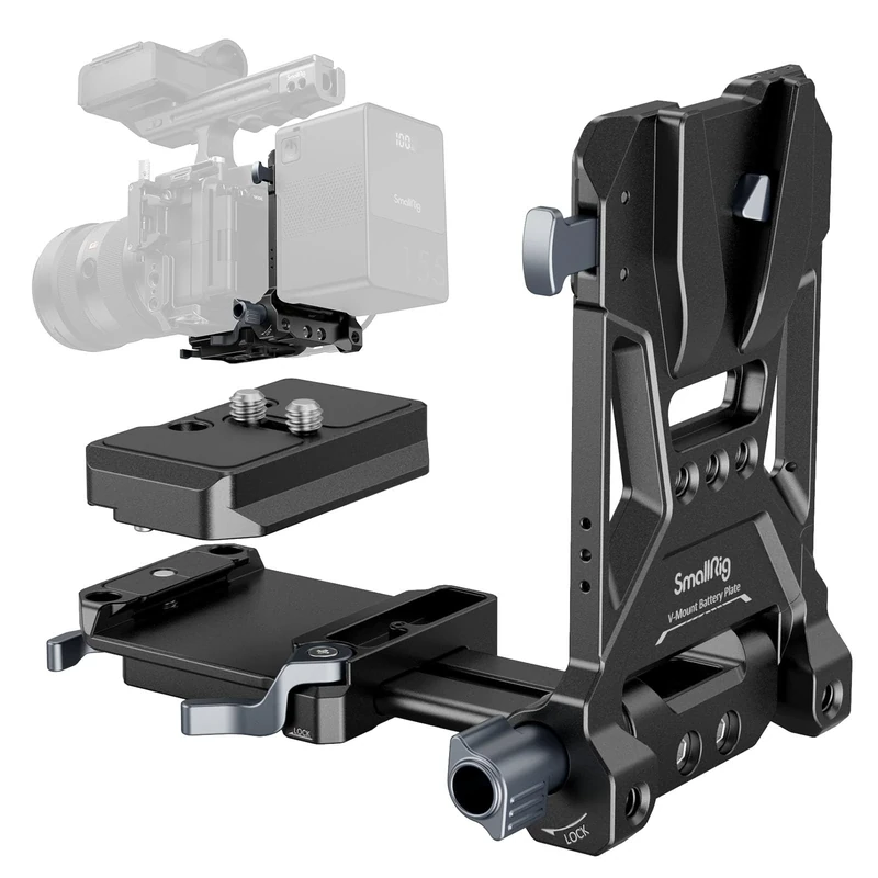 SMALLRIG V-Mount Battery Plate, V Lock Battery Mounting Plate with Double Quick Release Plate for Arca-Swiss, L-Shape Compact & Foldable V Mount Battery Plate for DSLR Camera, Gimbals & Tripod - 4064B