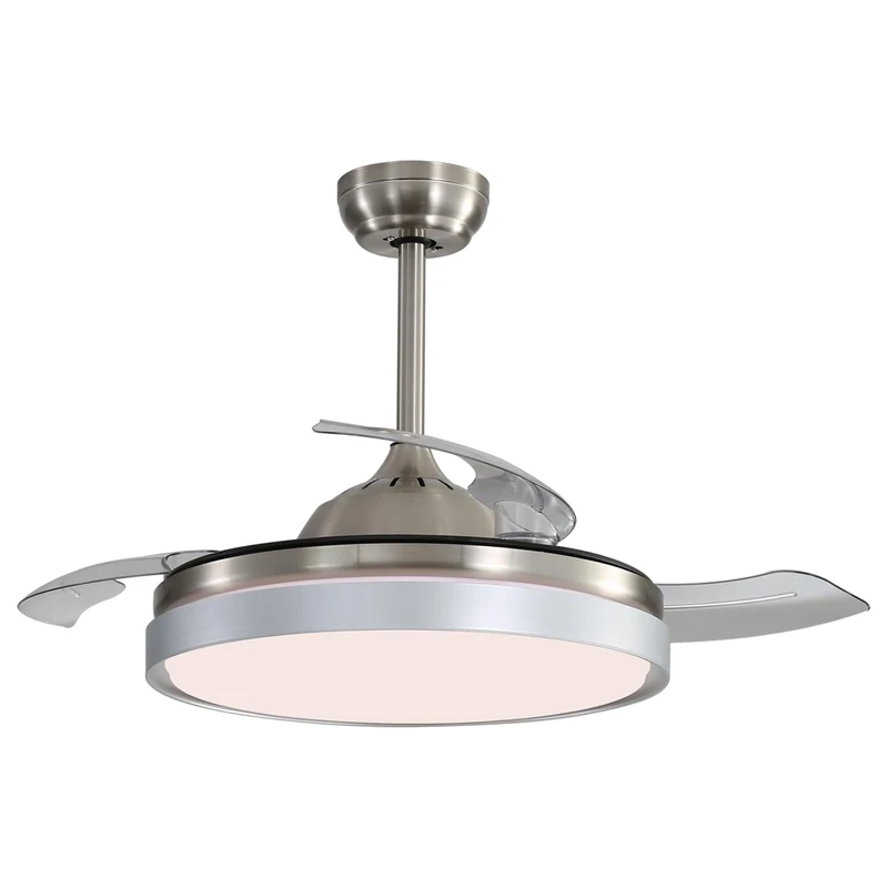 KPUY Ceiling Fan with Light and Remote Control, Ceiling Fan with Invisible ABS Blades, 3 Colors Adjustable LED Light, Silent and Reversible 6 Speed DC Motor